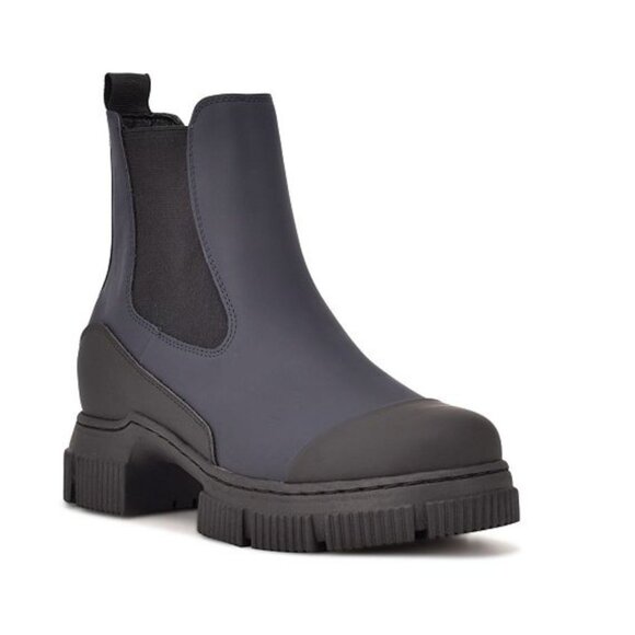 Nine West Iola Chelsea Lug Sole Booties Rain Boots Navy Blue Size 7.5 - Picture 1 of 8